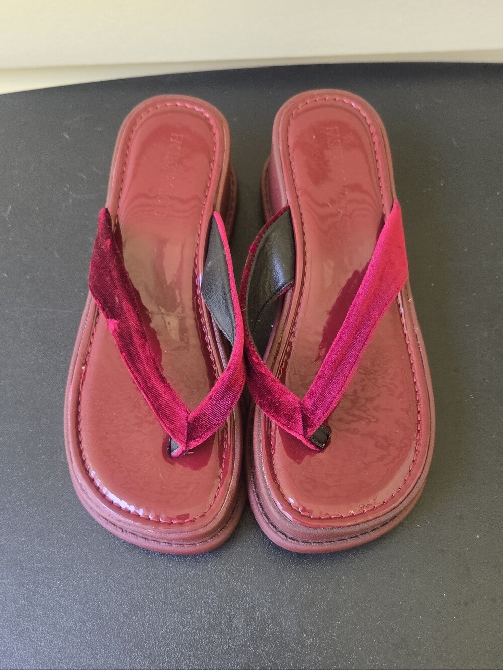 Women’s Velvet Thong Sandals in Deep Red